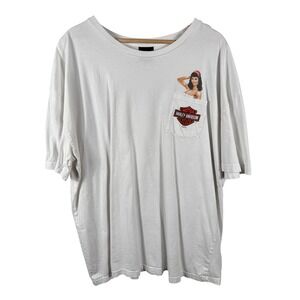 Harley Davidson T-Shirt Men's 3XL White Pin Up Girl Laurel Maryland Graphic Tee
